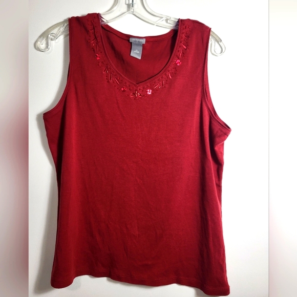 Ann Taylor Tops - Ann Taylor deep red v-neck sleeveless top women's XL  #2070